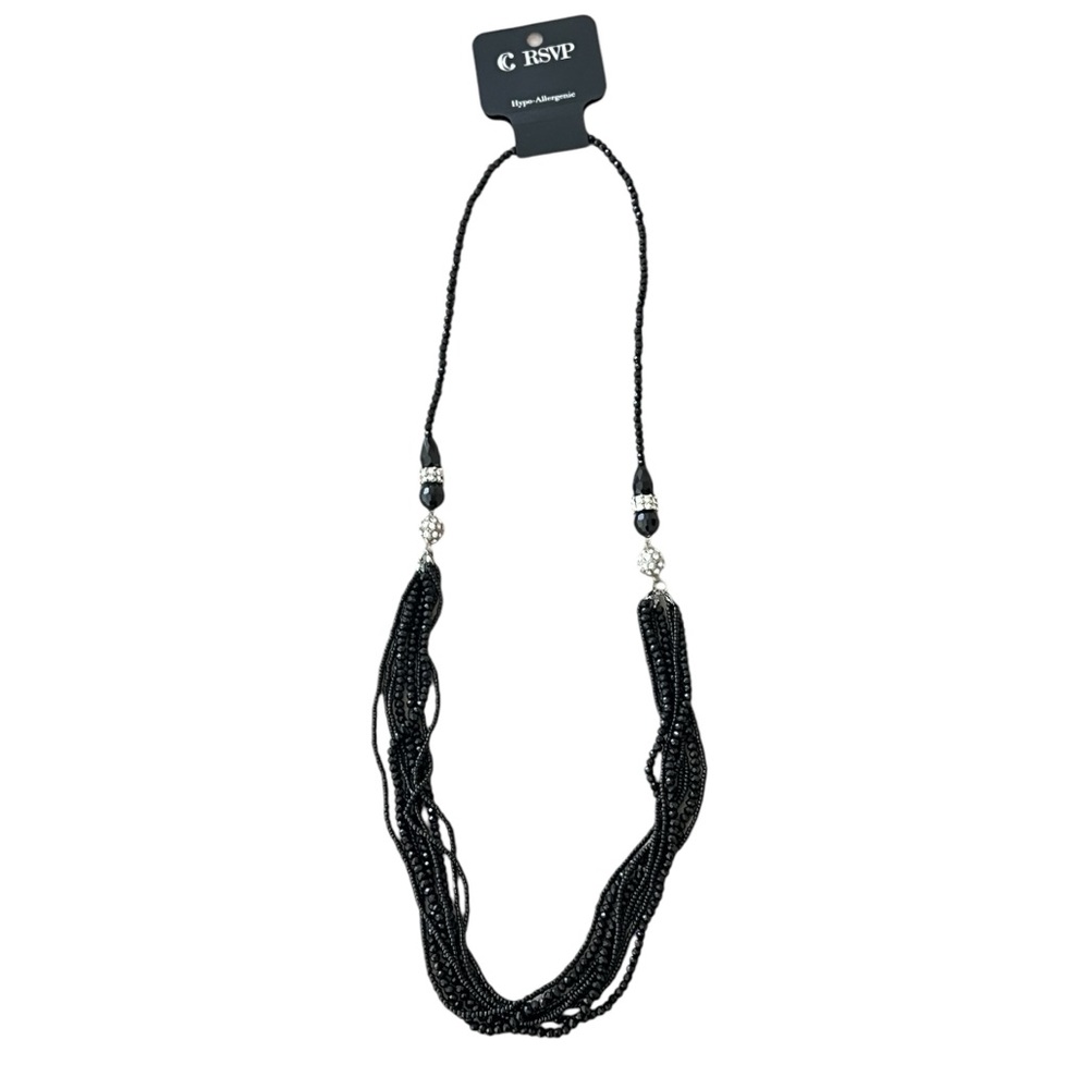 RSVP | NWT Black multi-layered beaded long necklace